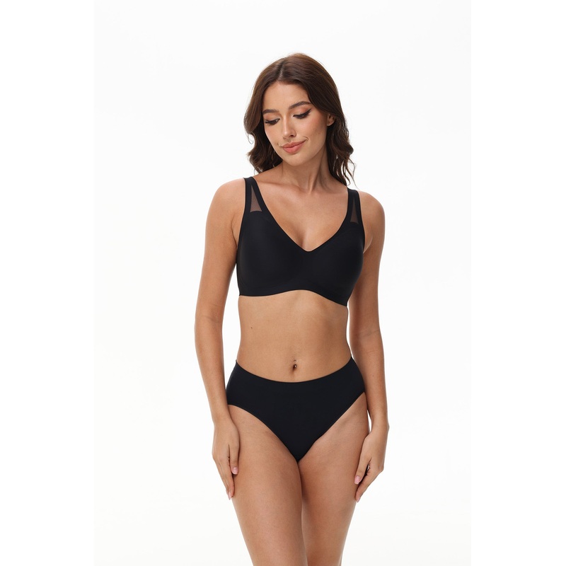 Wingslove Push-Up Bra with V Neck and Pad Insert | Wireless Support T Shirt Bra for Everyday Comfort Black S