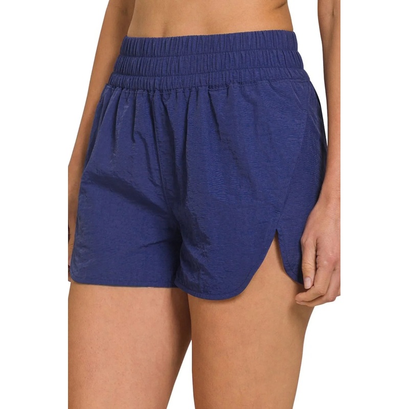 Zenana Windbreaker Smocked Waistband Running Shorts LT NAVY S