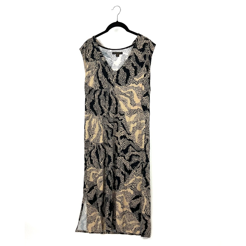 Black And Tan Abstract Pattern Print Tank-Style Nightgown – Small