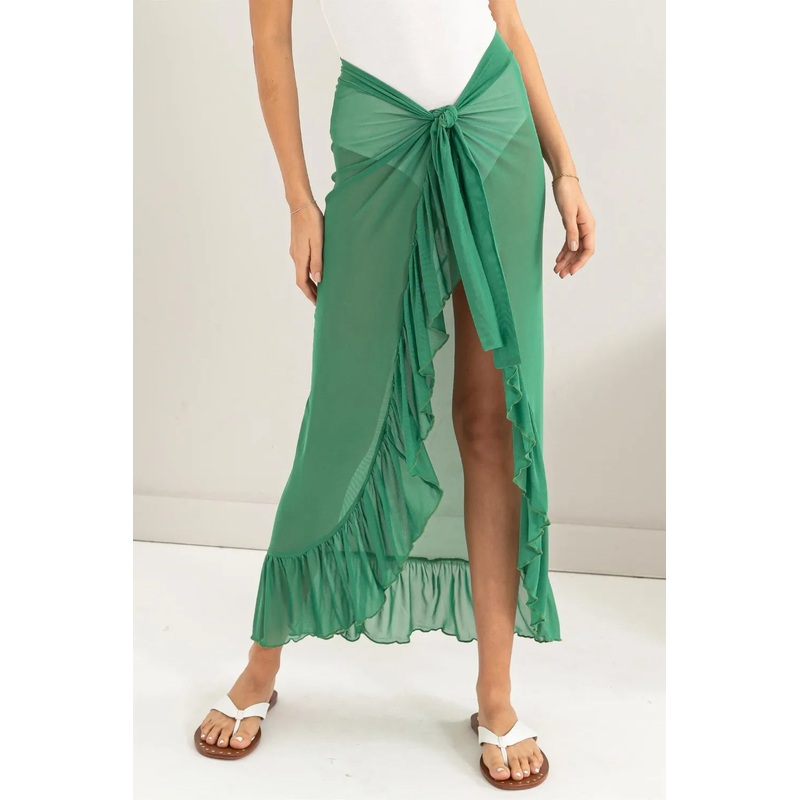 HYFVE Ruffle Trim Cover Up Sarong Skirt Green S