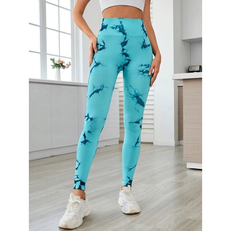 Printed High Waist Active Leggings Turquoise S
