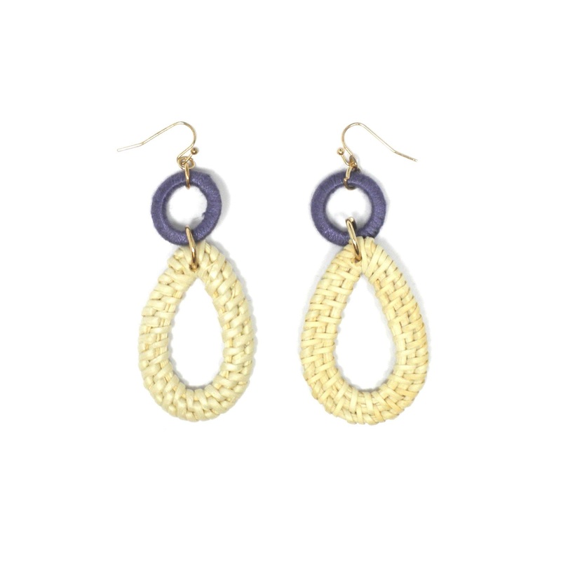 Purple and Cream Basket Texture Dangly Earrings