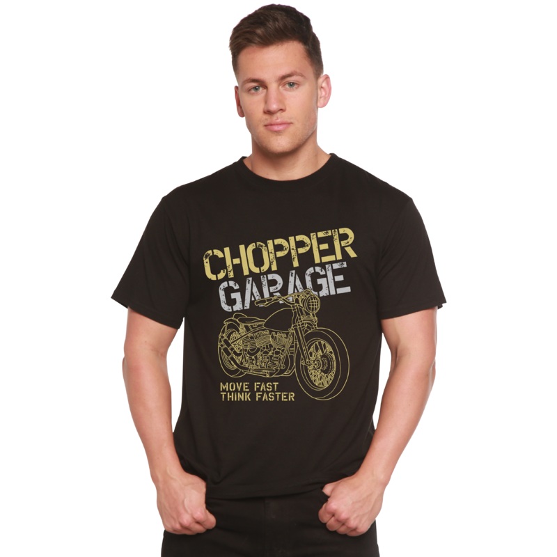 Chopper Garage Men’s Bamboo Viscose/Organic Cotton Short Sleeve Graphic T-Shirt Medium Black
