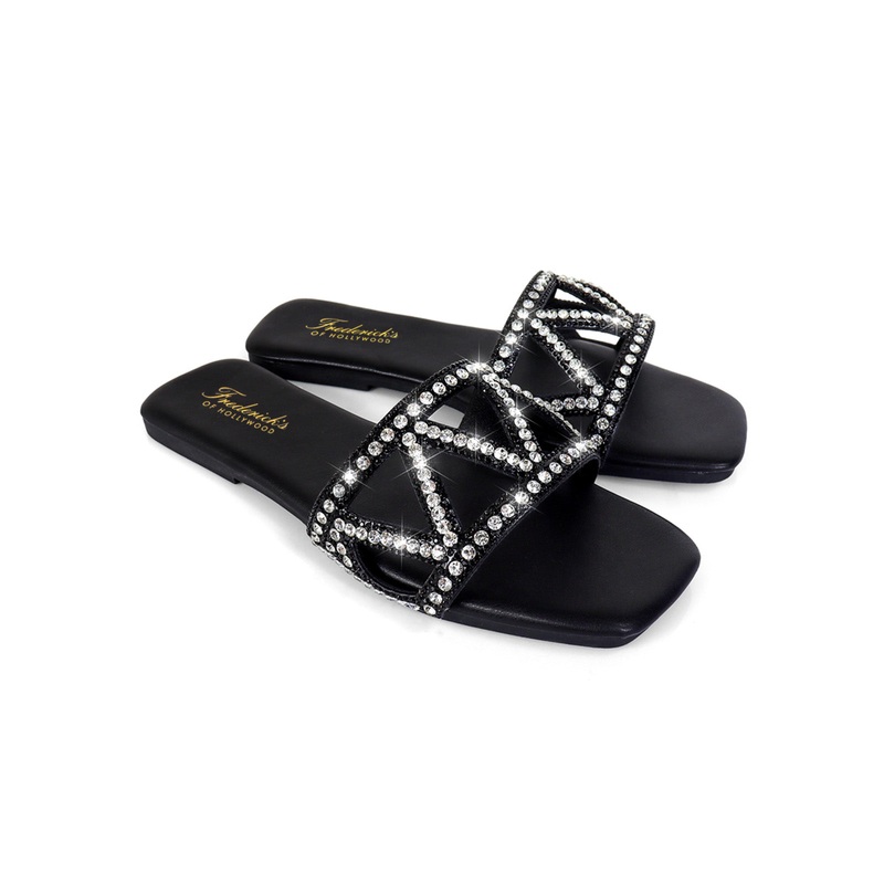 Lucy Rhinestone Flat Sandal Black 5.5