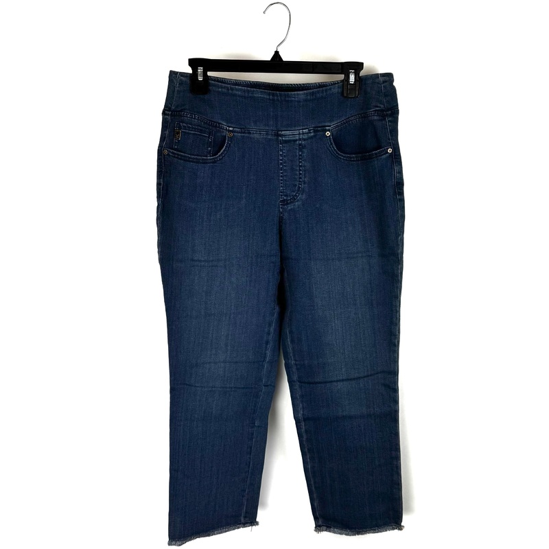 Medium Wash Frayed Cropped Jeans – Size 12
