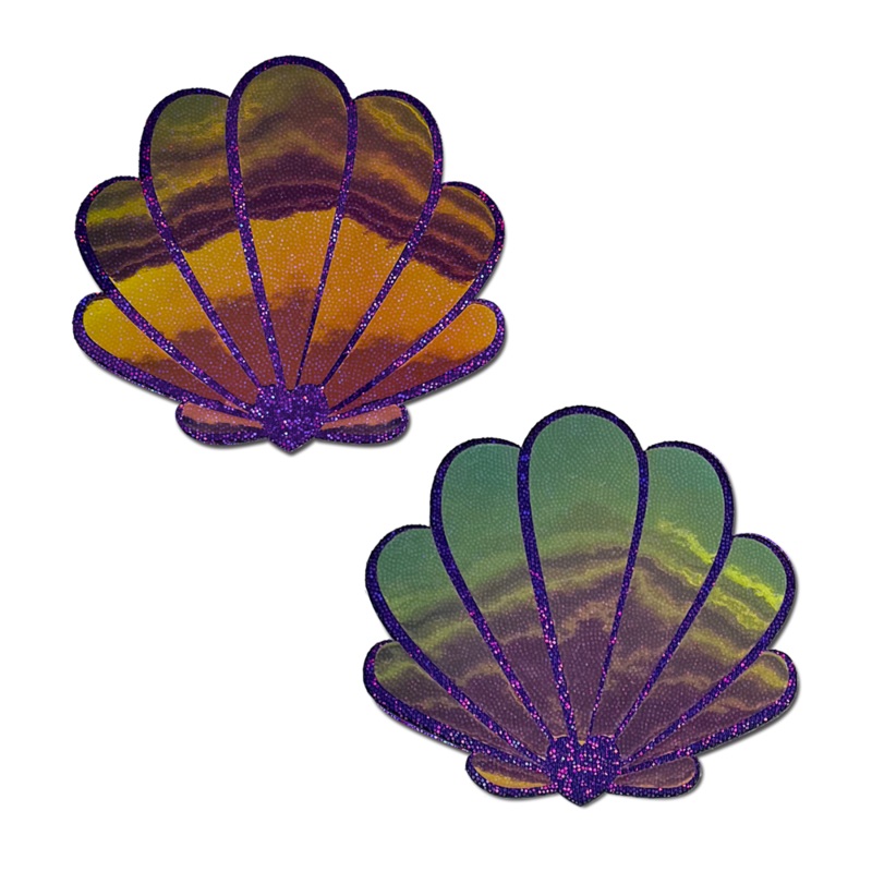 Mermaid Shells Pasties in Opalescent Purple & Gold Seashell Nipple Covers by Pastease