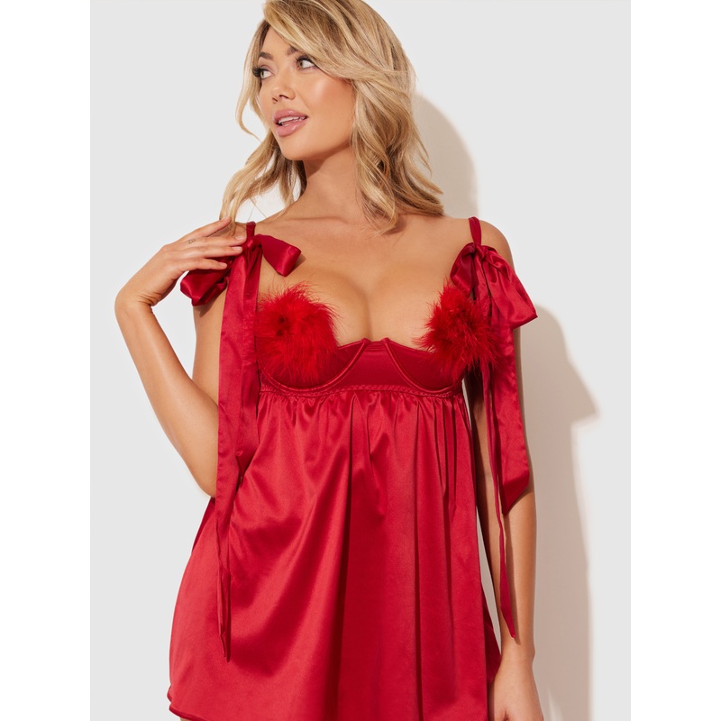 Petra Satin Open Cup Babydoll Crimson Red S