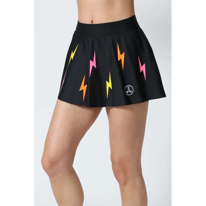 SPEED WOMENS LIGHTNING POP KO FLOUNCE TENNIS SKIRT NERO/LEMON/NEON PINK/NEON ORANGE XXS