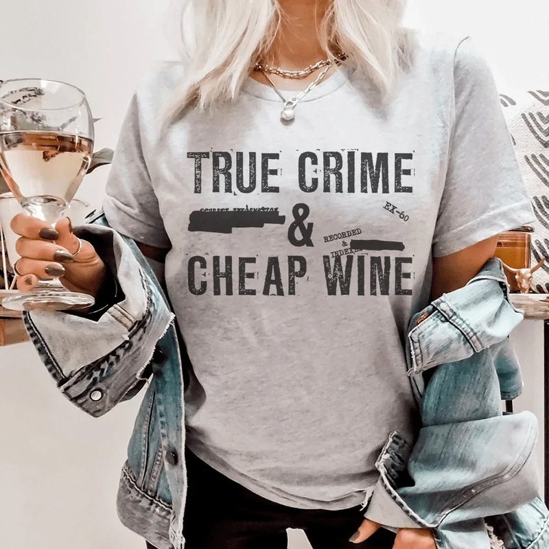 True Crime & Cheap Wine Tee Athletic Heather S