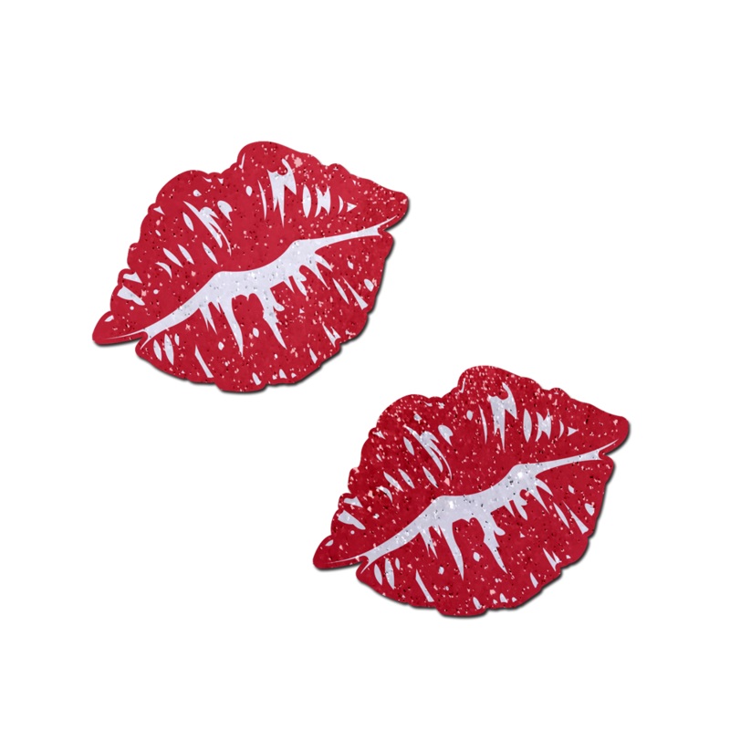 Kisses: Sparkly Red Kissing Puckered Lips Nipple Covers by Pastease Red