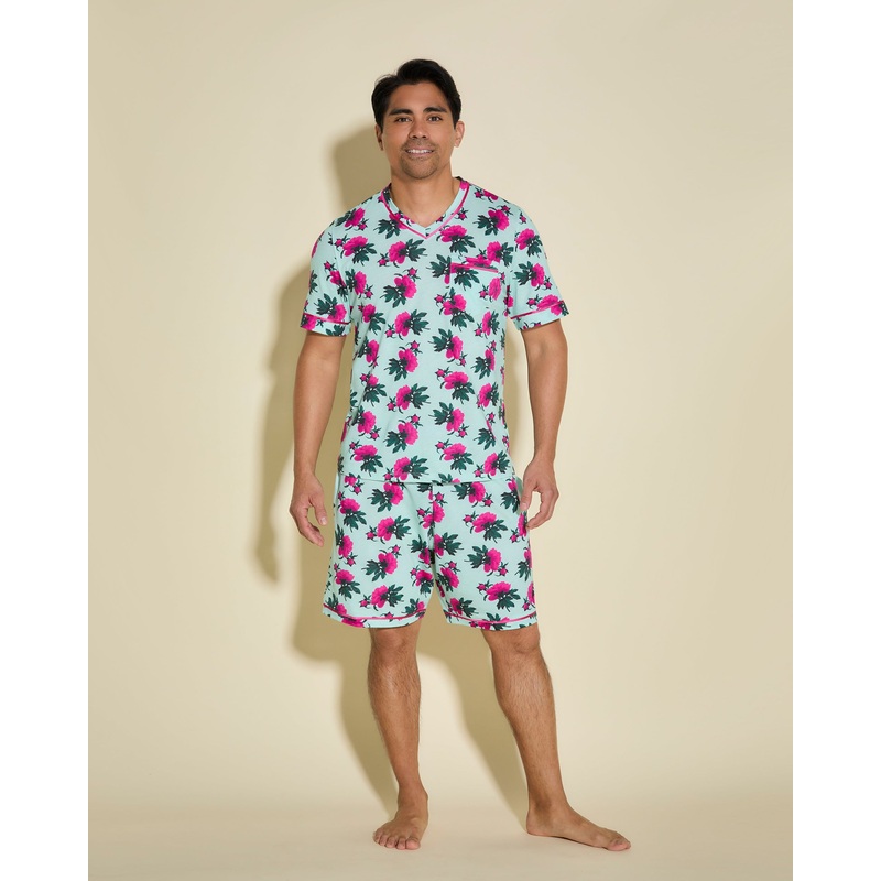Pigiama Da Uomo Con Top  Maniche Corte E Pantaloncini Lagoon Mint Dahlia/Ivory S