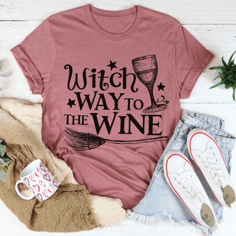 Witch Way To The Wine Tee Mauve S