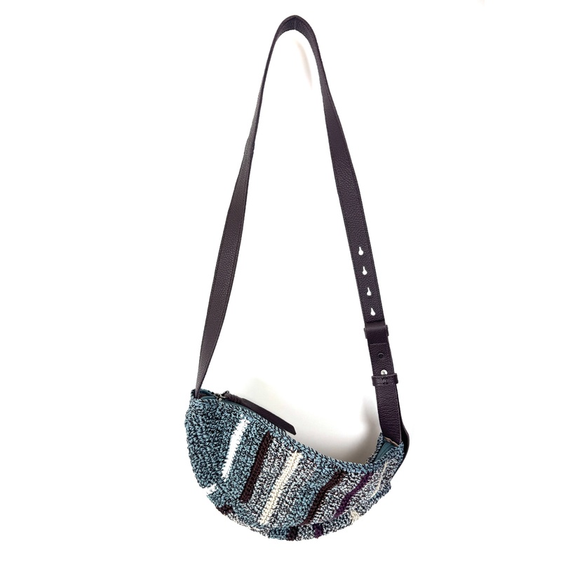 Asymmetrical Blue Striped Crochet Sling Bag