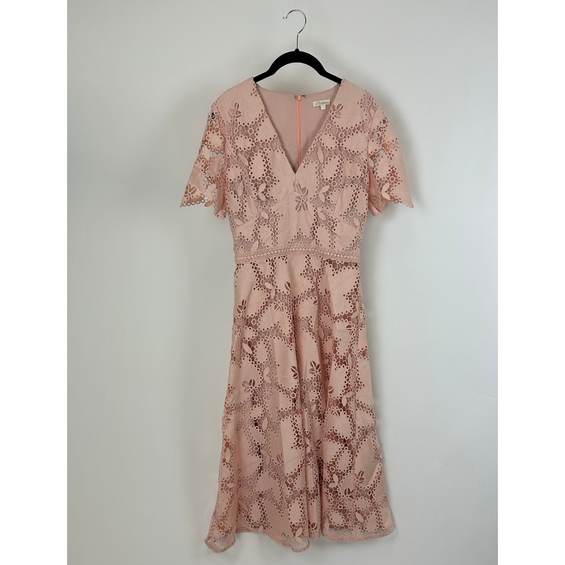 Baby Pink Lace Midi Dress – Size 4