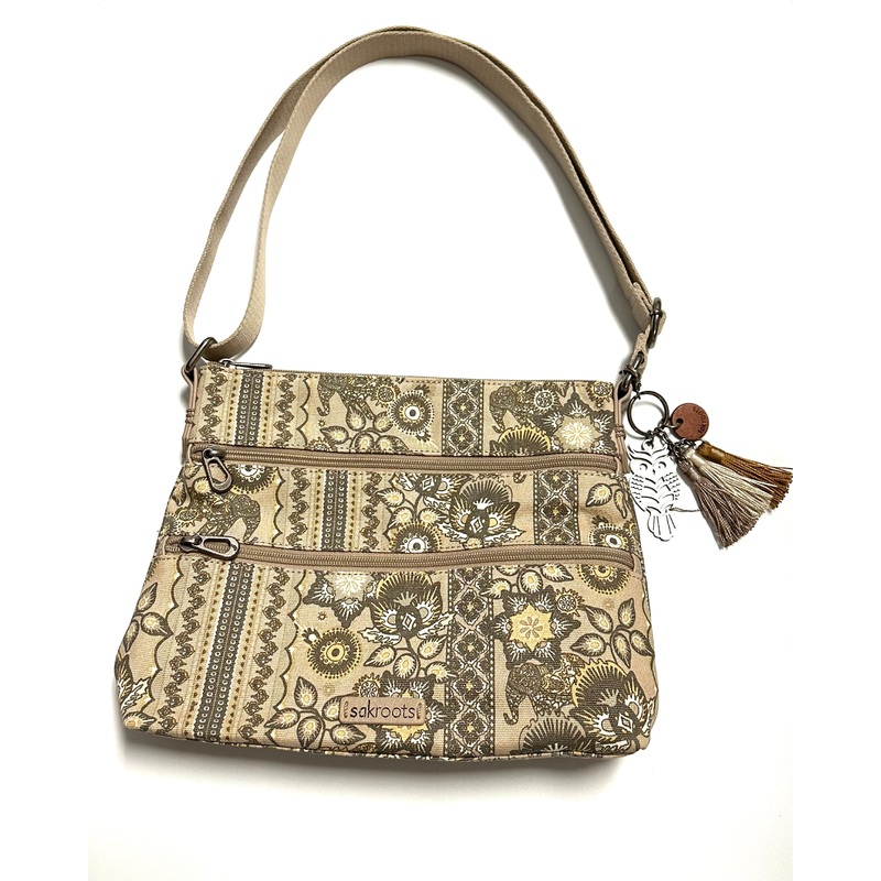 Beige Paisley Double Zipper Bag
