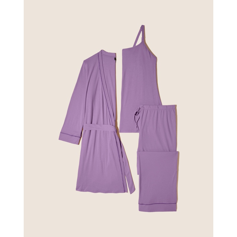 Nursing 3 Piece Pajama Set With Robe Himalayan Sky/Himalayan Sky S