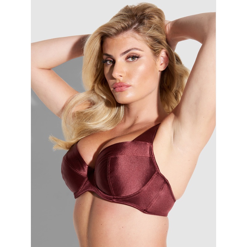 Va Va Voom Satin Full Figure Push Up Bra Burgundy 34 D