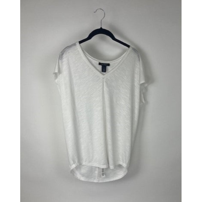 White Short Sleeve V-Neck Top – Small