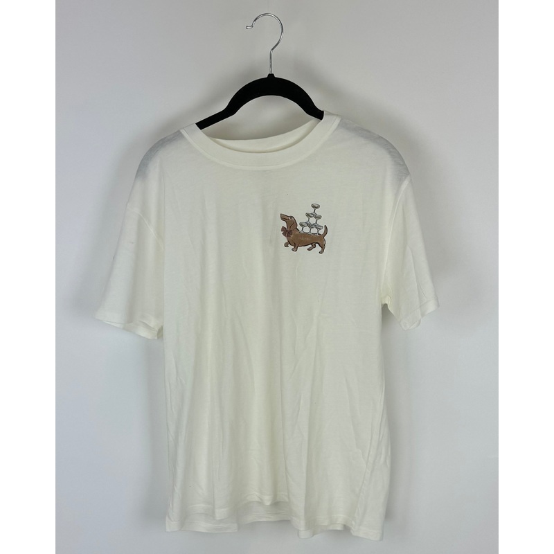 White T-Shirt with Dog and Glasses – Size 4/6