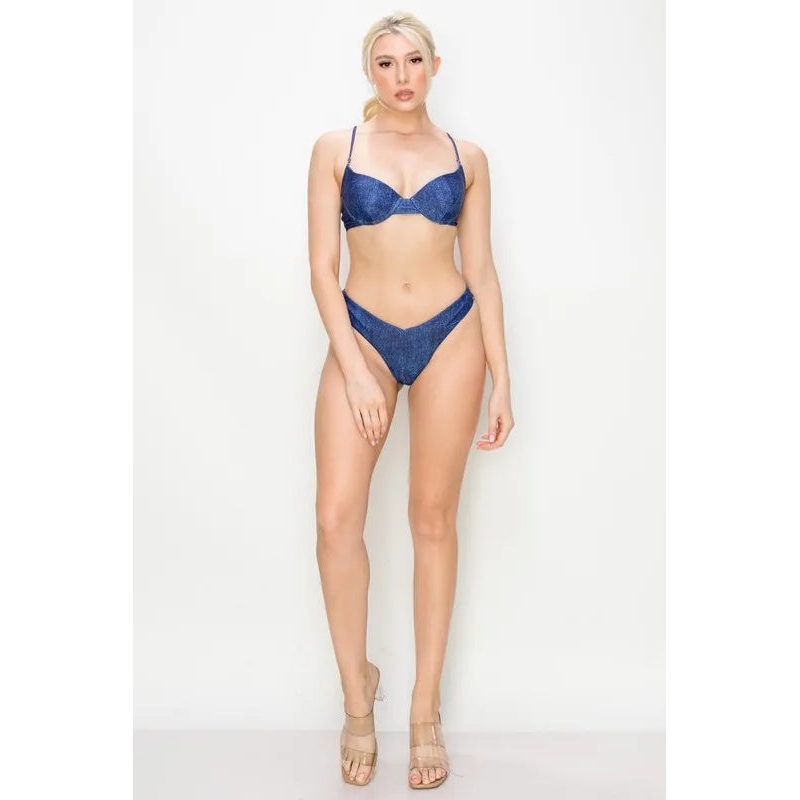 And The Why Denim Print Simple Bikini Swimsuits DENIM S
