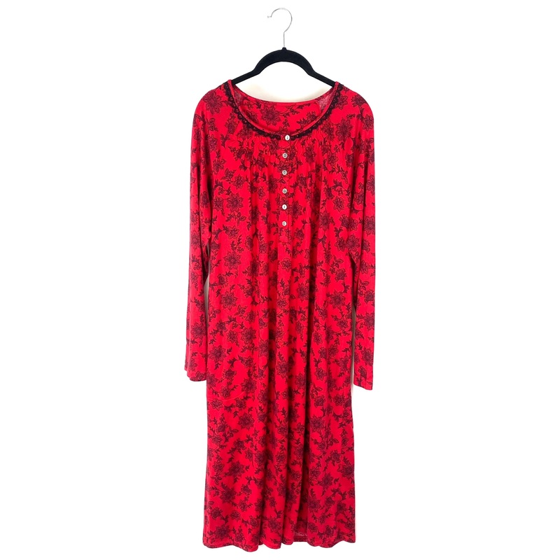 Red Button-Up Lounge Dress- Medium