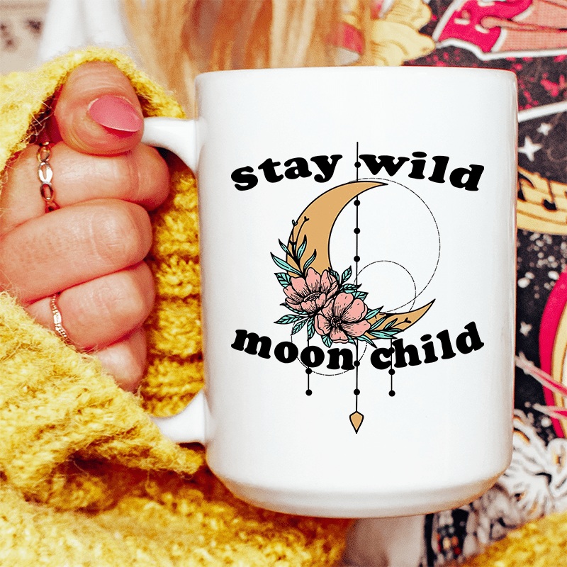 Stay Wild Moon Child Boho Ceramic Mug 15 oz White One Size