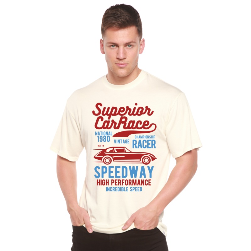 Superior Car Spun Bamboo Men’s Bamboo Viscose/Organic Cotton Short Sleeve Graphic T-Shirt Medium Black