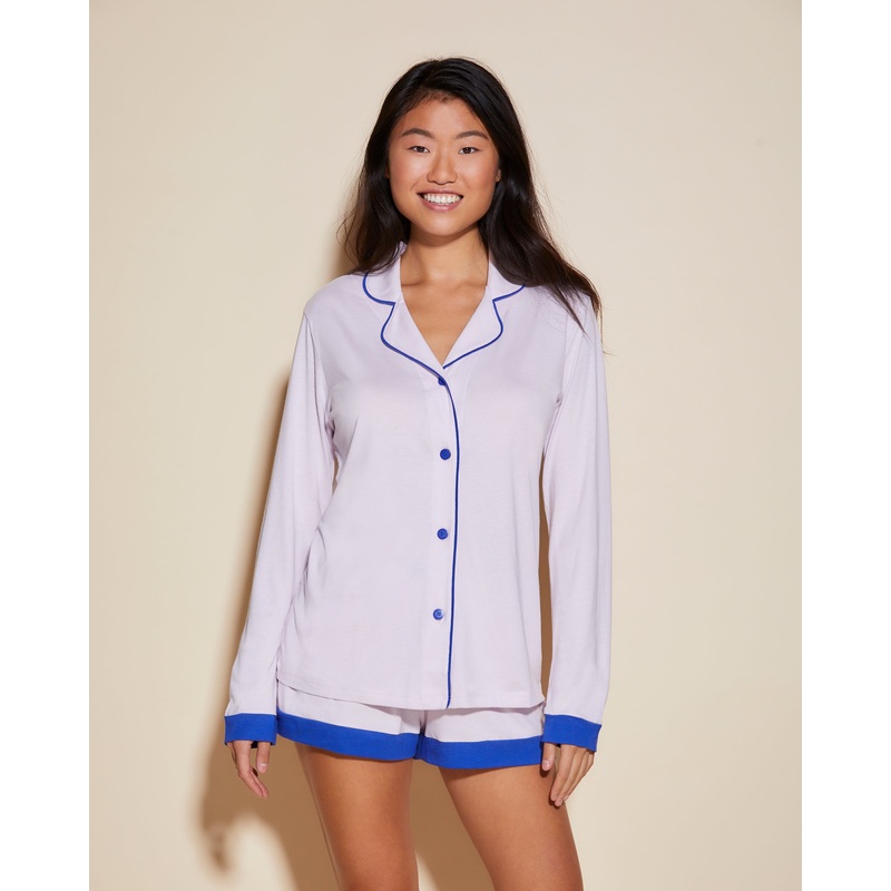 Long Sleeve Top & Boxer Pajama Set Frosty Lilac/Mare XS