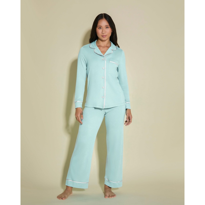Pigiama Petite Con Top A Maniche Lunghe E Pantaloni Lagoon Mint/Ivory PS
