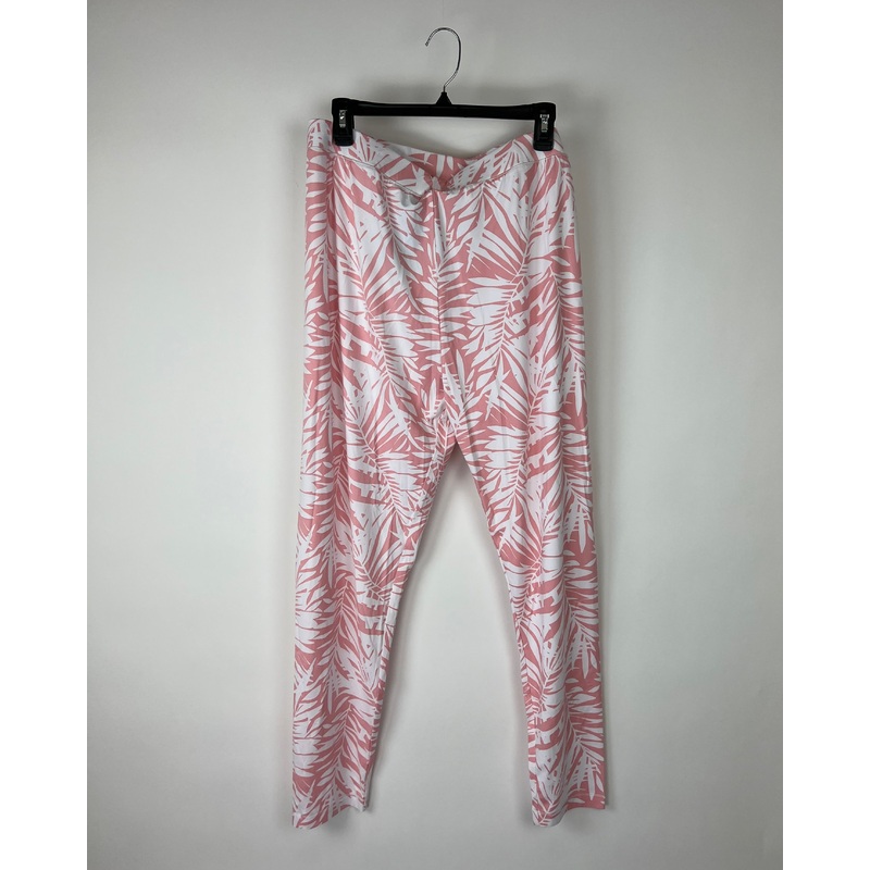 Pink and White Leaf Printed Pants – 1x