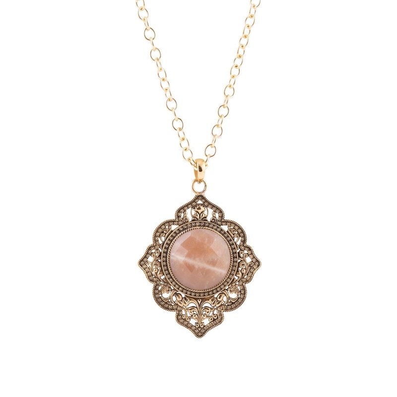 Pink Moonstone Golden Pendant Necklace