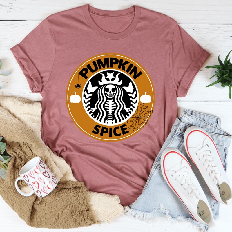 Pumpkin Spice Halloween Tee Heather Mauve S