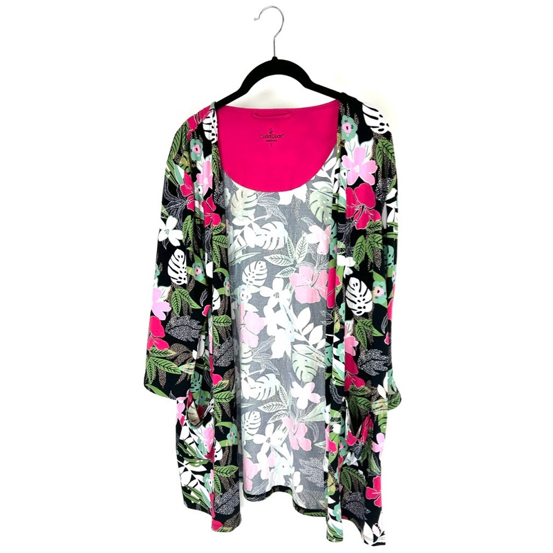 Black With Tropical Floral Print Lounge Cardigan – Size 2/4 and 6/8 Extra Small (Size 2-4)