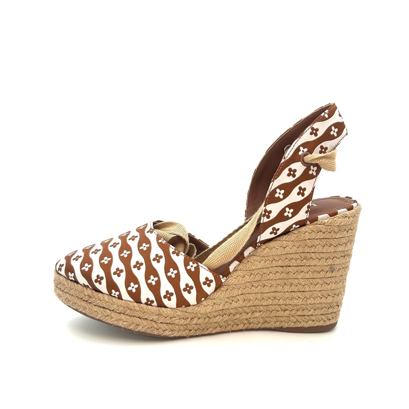 Brown and White Floral Wedge Sandal – Size 6.5
