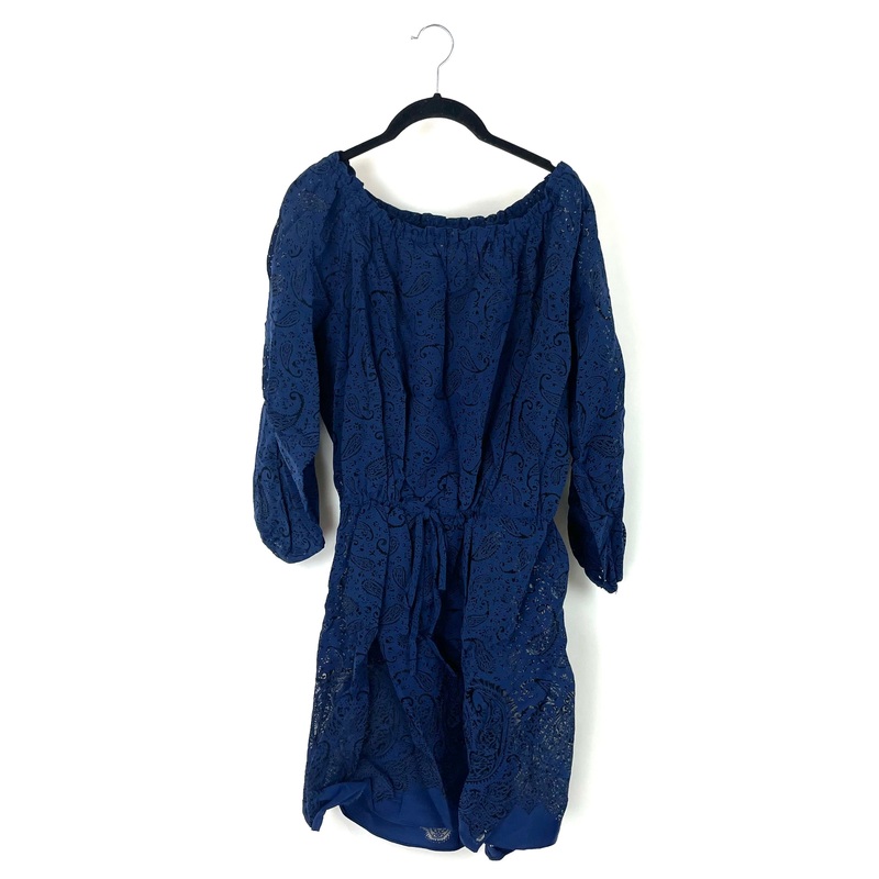 Dark Blue Floral Mesh Short Dress – Size 4