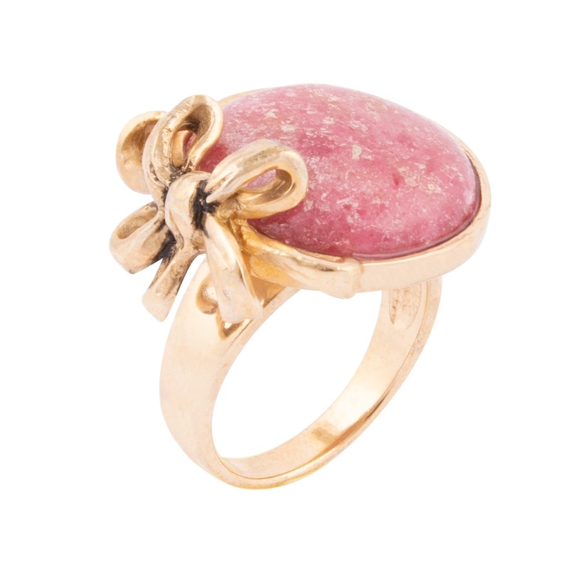 Gifted Pink Rhodonite Golden Bow Ring 7
