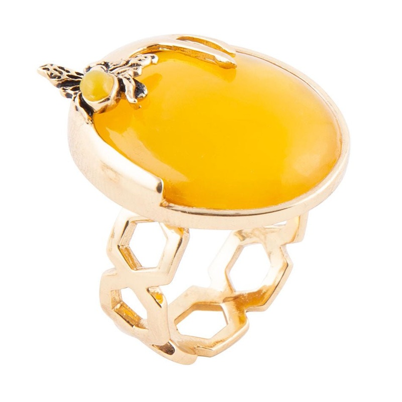 Honey Bee Yellow Agate Golden Ring 7