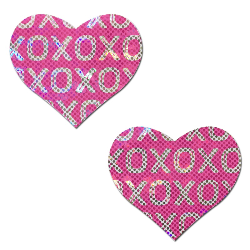 Love: Shattered Glass Disco Ball Pink with White XO Heart Nipple Pasties by Pastease Pink With White