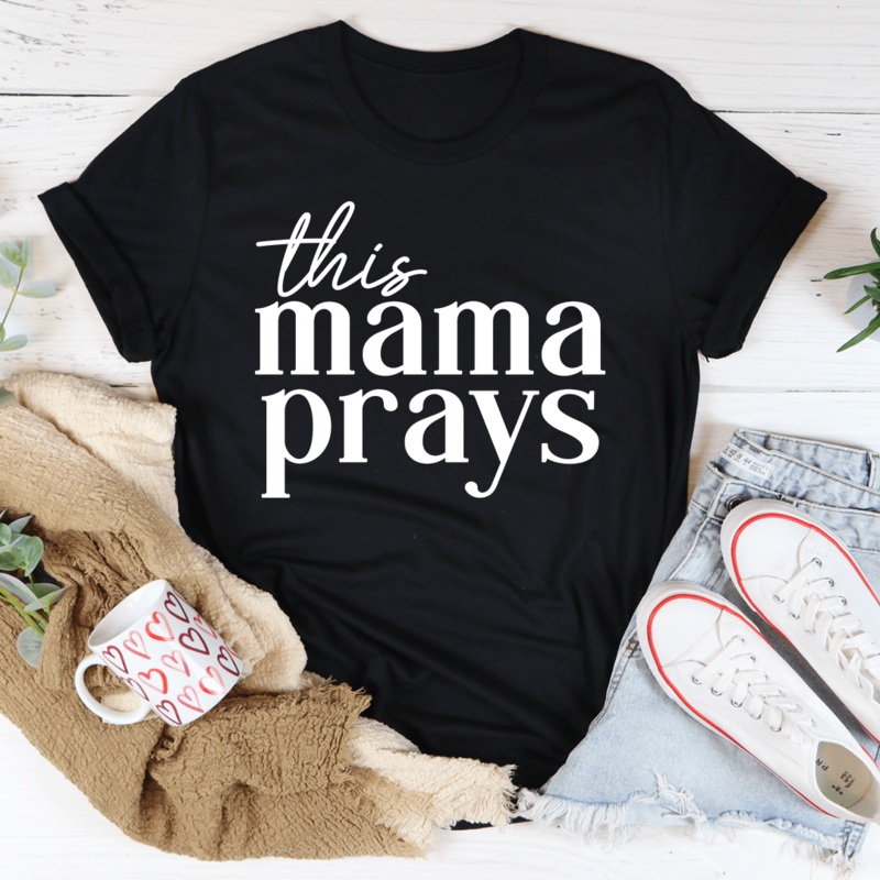 This Mama Prays Tee Black Heather S
