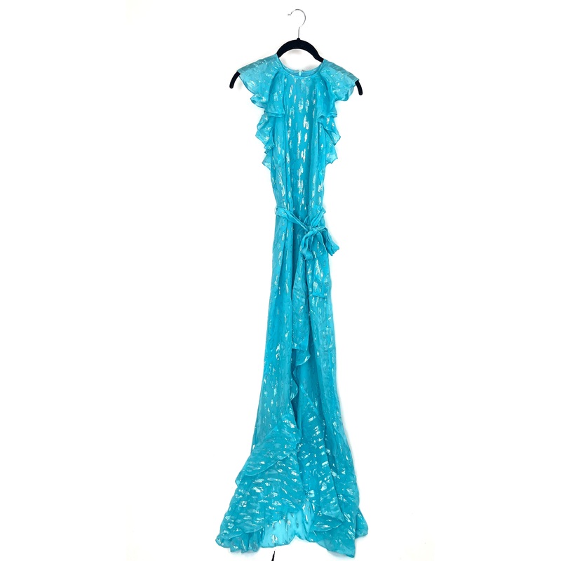 Turquoise Metallic Cheetah Print Maxi Dress – Size 0/2