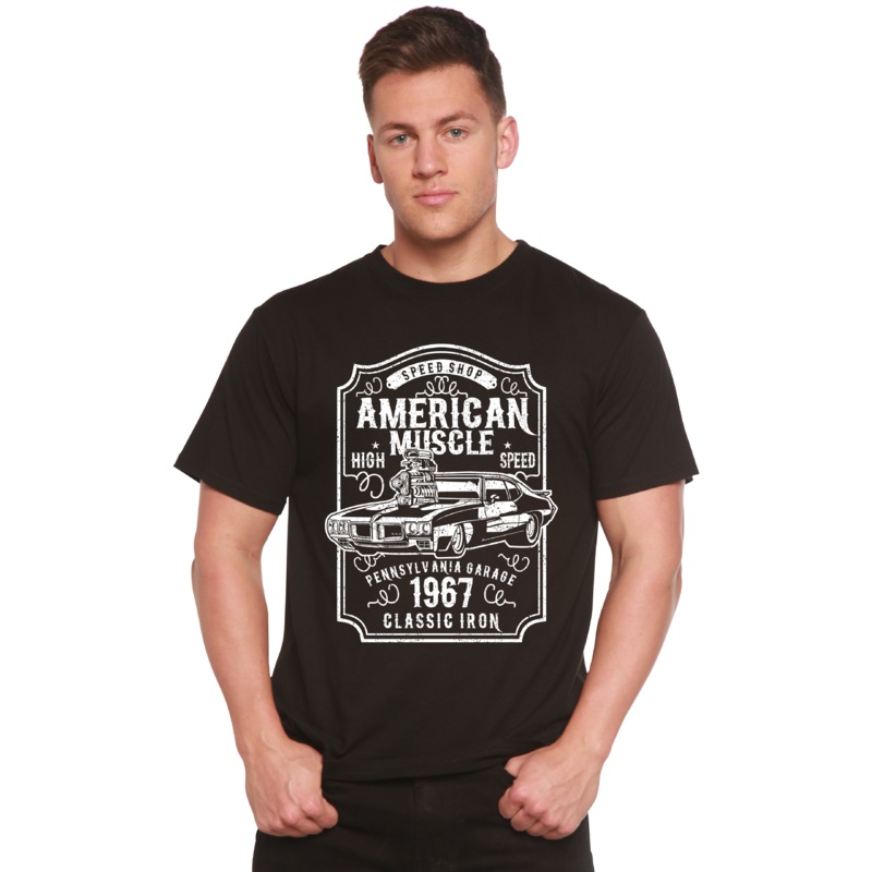 American Muscle Men’s Bamboo Viscose/Organic Cotton Short Sleeve Graphic T-Shirt Medium Black
