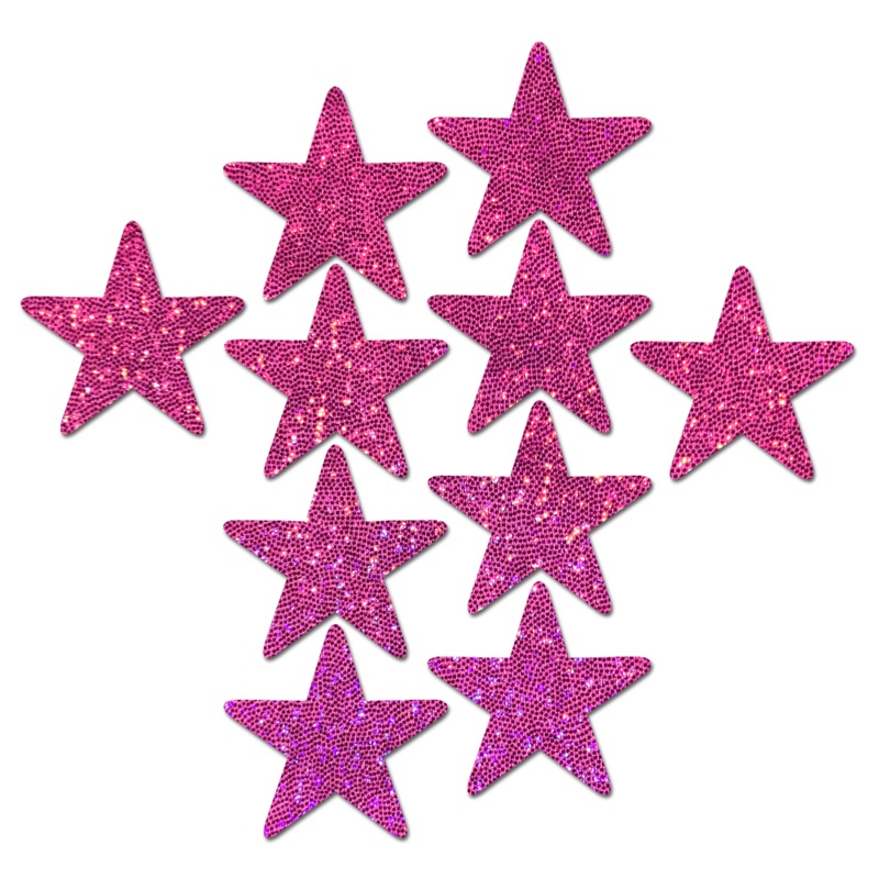Body Minis: 10 Mini Hot Pink Glitter Stars Nipple &  Body Pasties by Pastease o/s Hot Pink