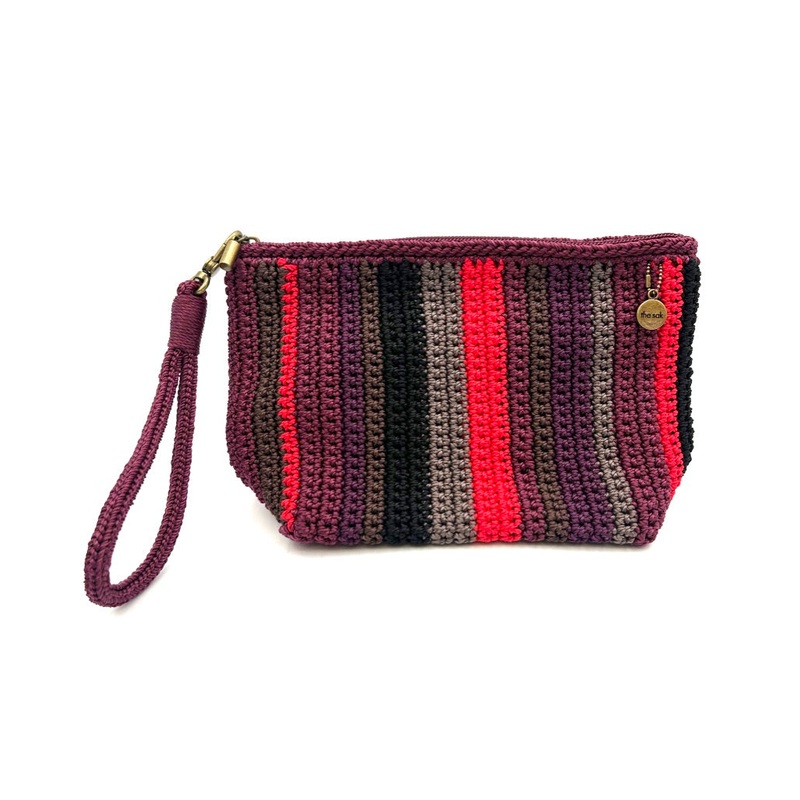 Burgundy Multicolor Crochet Pouch / Wristlet