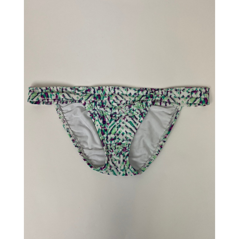 Purple and Green Abstract Swim Bottom With Ruched Sides – Medium