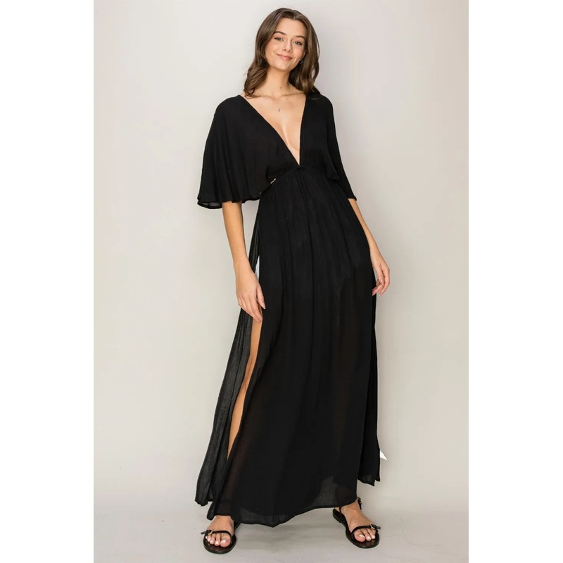 HYFVE Tie Back Maxi Split Cover Up Dress Black S