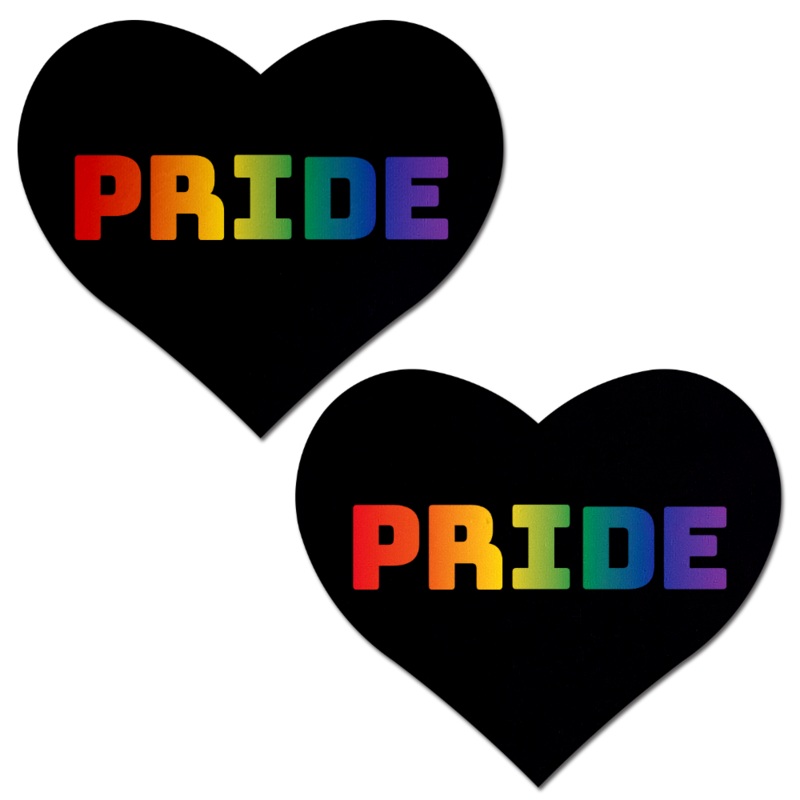 Love: Rainbow ‘PRIDE’ on Black Heart Nipple Pasties by Pastease o/s Black
