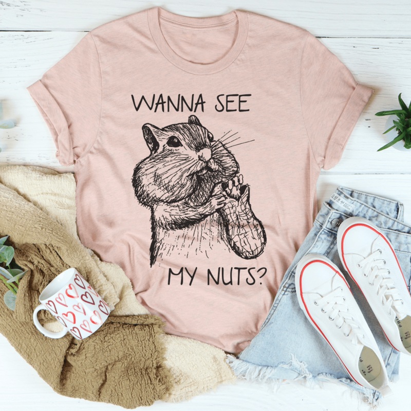 Wanna See My Nuts Tee Heather Prism Peach S