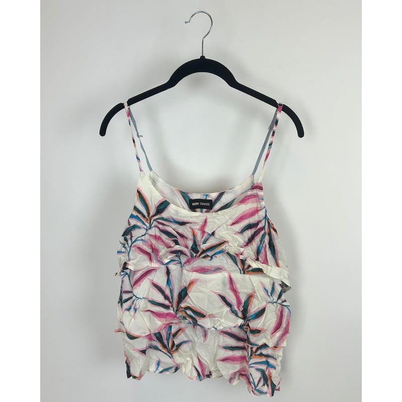 White Tropical Print Tank Top – Size 2/4