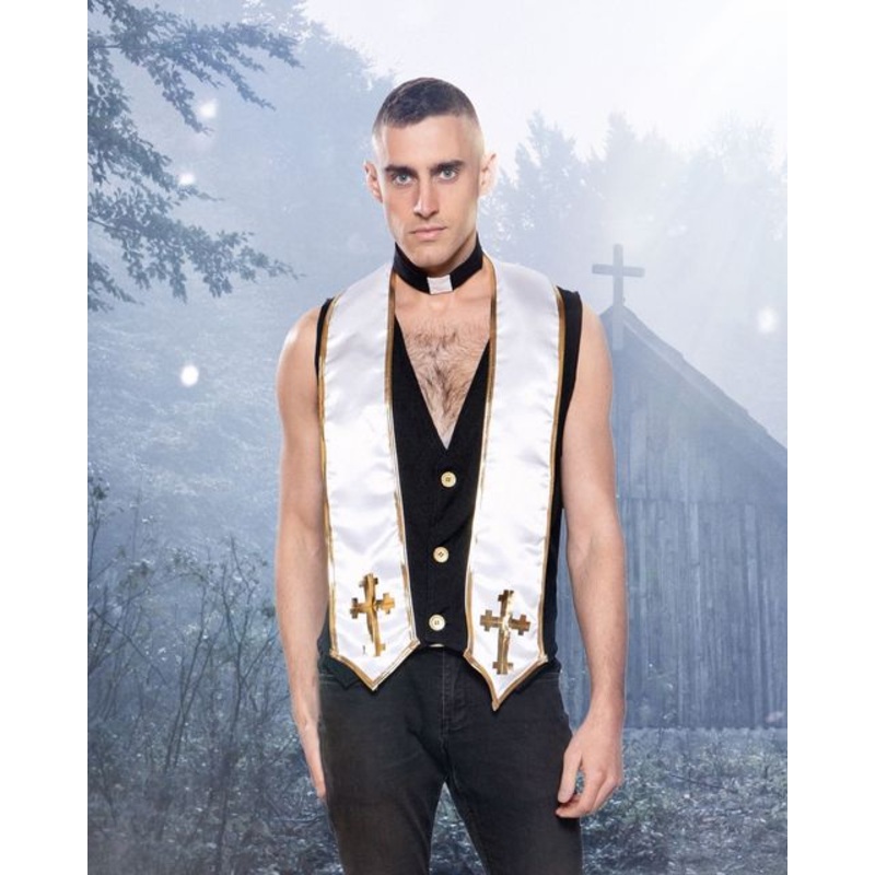 2pc Mens Priest Costume Small Black/White/Gold