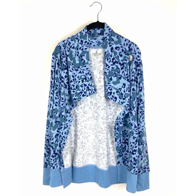Blue Leopard Print Long Sleeve Cardigan – Small